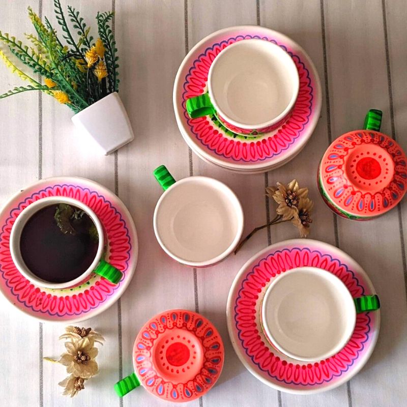 Pink Hand Painted Ceramic Tea Set