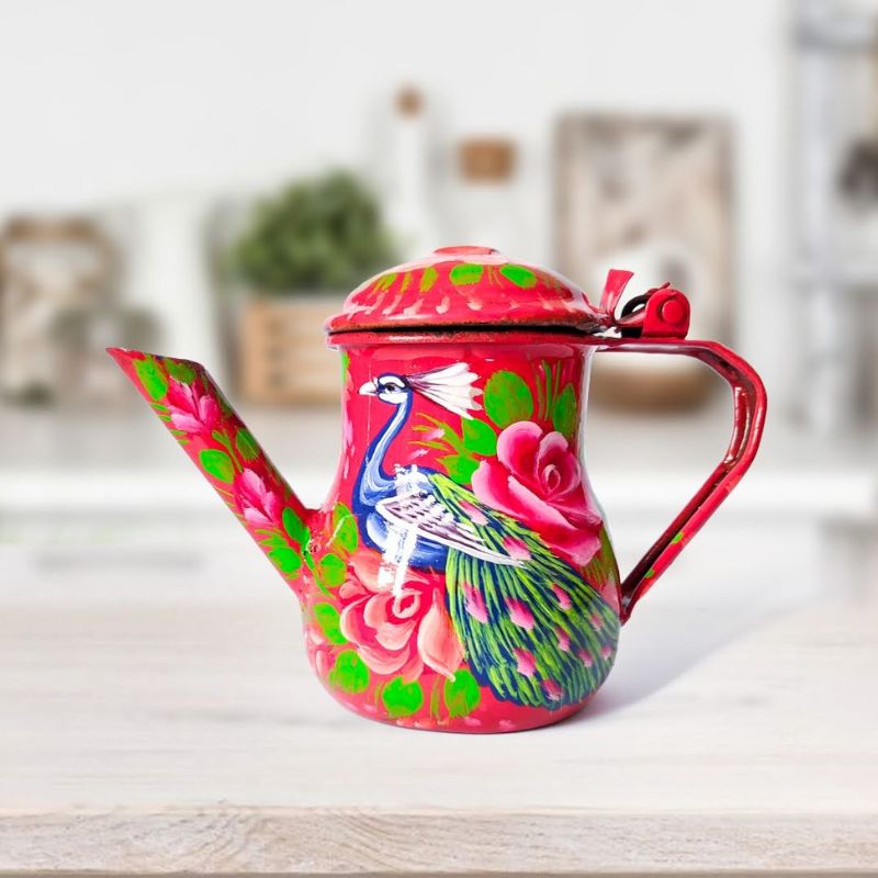 Red Peacock Hand Painted Decorative Unique Teapot