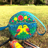Teal Hand Painted Round Bag
