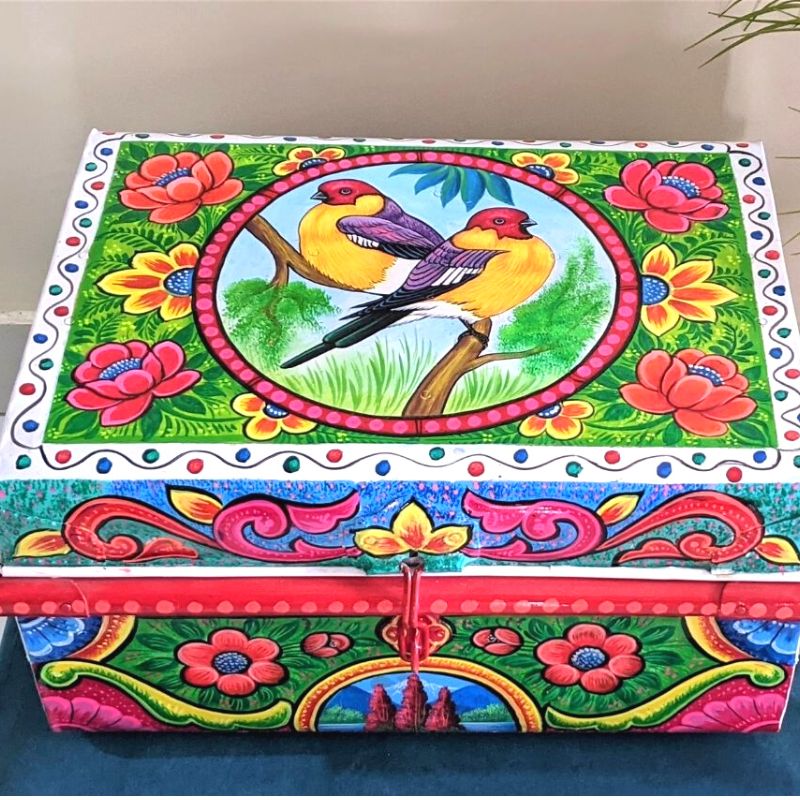 Two Sparrow Hand Painted Trunk