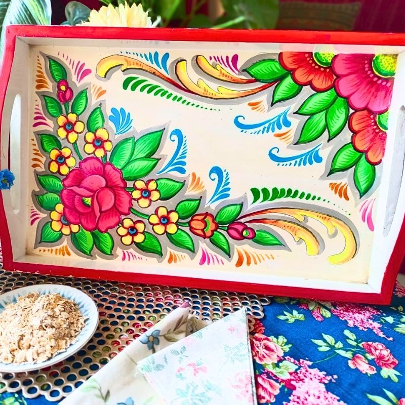 White Flower Hand Painted Tray