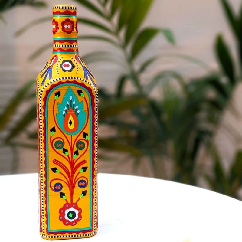 Yellow Chamakpatti Decorative Bottle