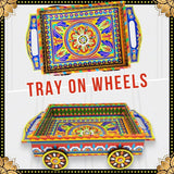 Yellow Handmade Chamakpatti Tray On Wheels