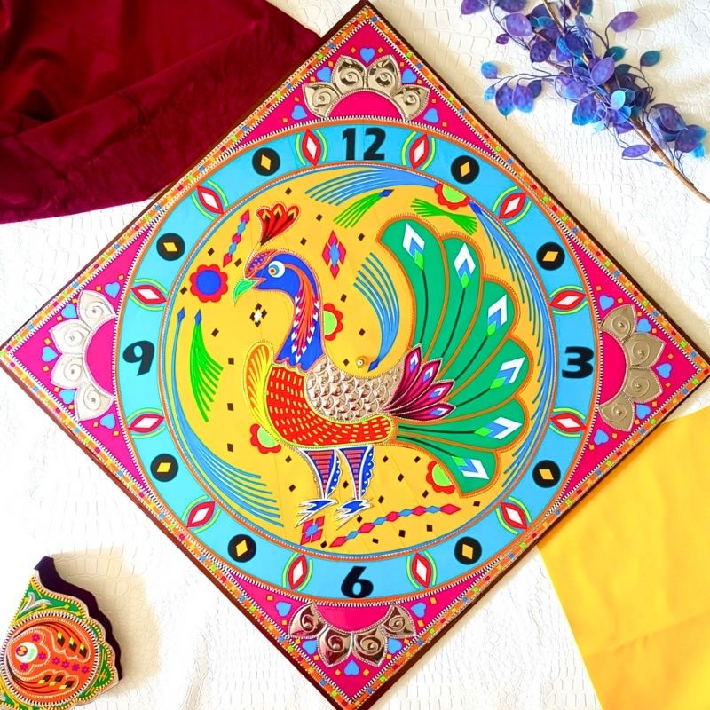 Truck Art Handmade Chamak Patti Peacock Wall Clock